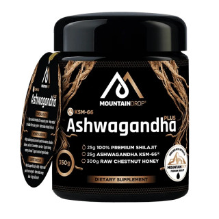 MOUNTAINDROP mumio 25 g s ashwagandhou KSM-66® 25 g a kaštanovým medem 300 g